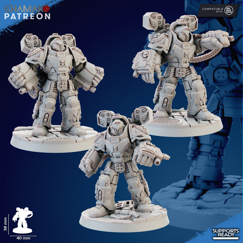 Space Knights Devastator With Hand Gatling (3 Units), proxy miniature, squad, 28mm heroic scale unpainted resin