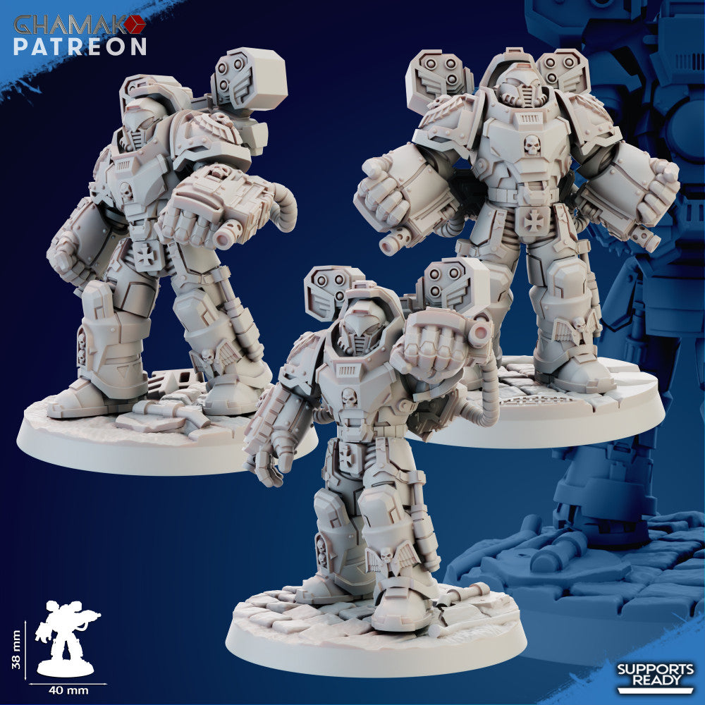 Space Knights Devastator With Hand Flamer (3 Units), proxy miniature, squad, 28mm heroic scale unpainted, view 5