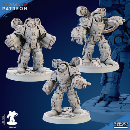 Space Knights Devastator With Hand Gatling (3 Units), proxy miniature, squad, 28mm heroic scale, view 5