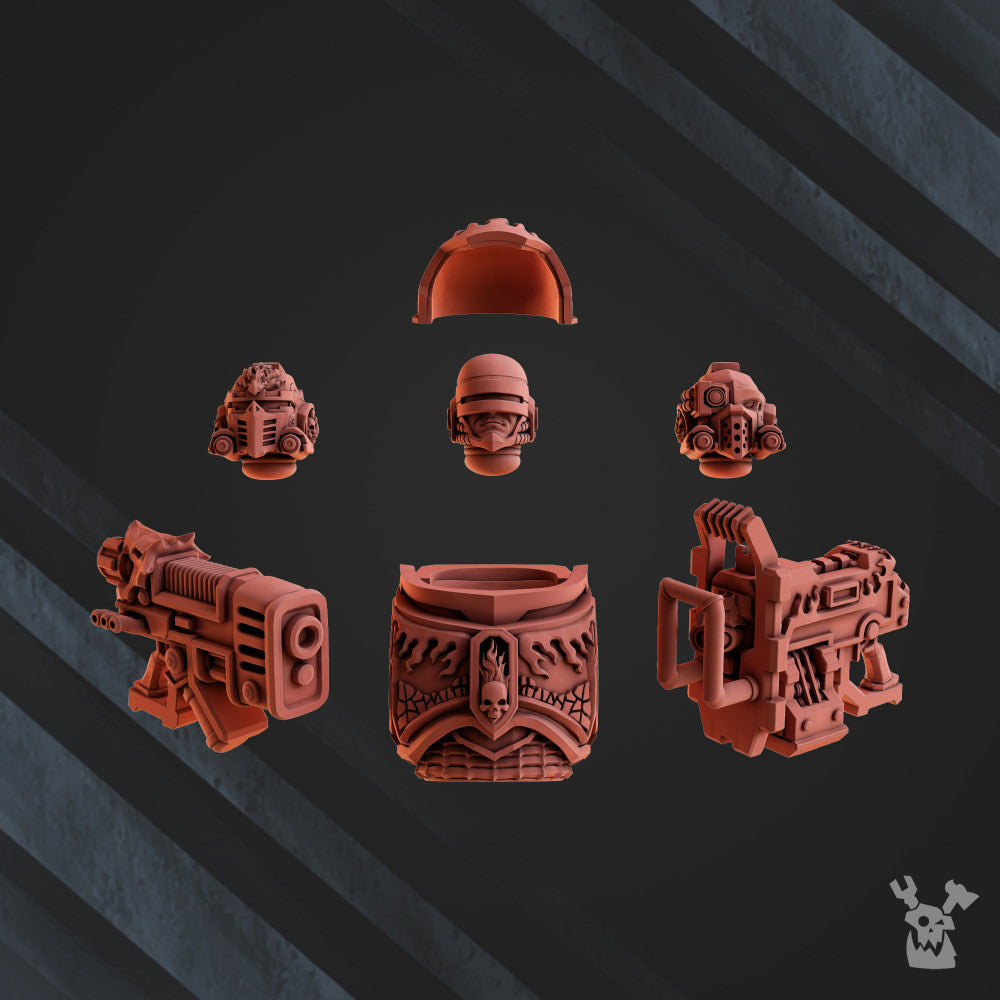 Flame Knights Dragon Armor Jetpack Squad, proxy miniature, 28mm heroic scale unpainted resin, view 3