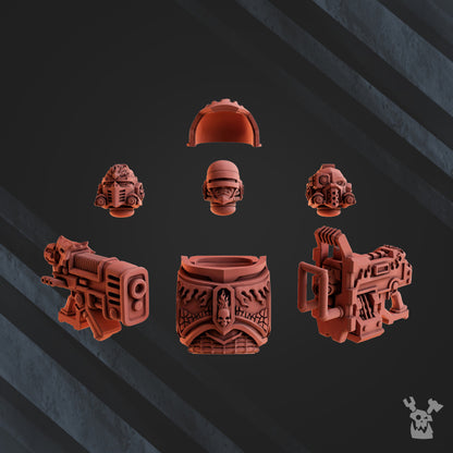 Flame Knights Dragon Armor Jetpack Squad, proxy miniature, 28mm heroic scale unpainted resin, view 3