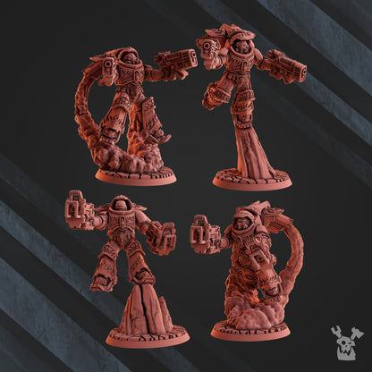 Flame Knights Dragon Armor Jetpack Squad, proxy miniature, 28mm heroic scale unpainted resin