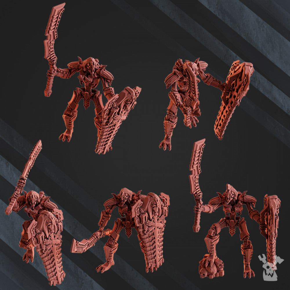 Necro Command Squad Lychguards With Sword And Shield, proxy miniature, 28mm heroic scale unpainted resin