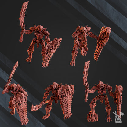 Necro Command Squad Lychguards With Sword And Shield, proxy miniature, 28mm heroic scale unpainted resin