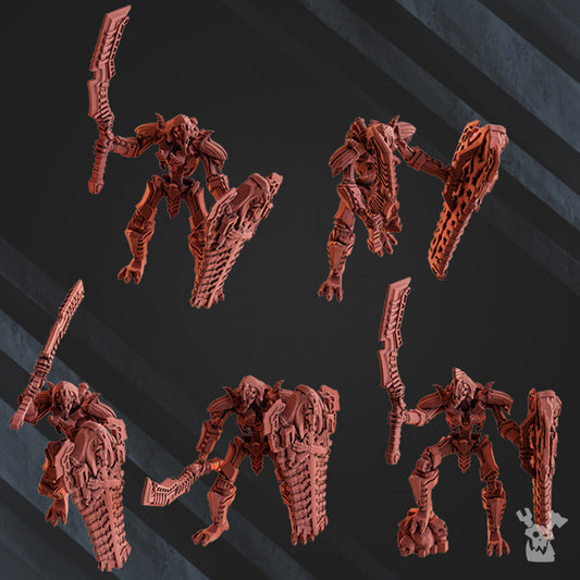 Necro Command Squad Lychguards With Sword And Shield, proxy miniature, 28mm heroic scale unpainted resin