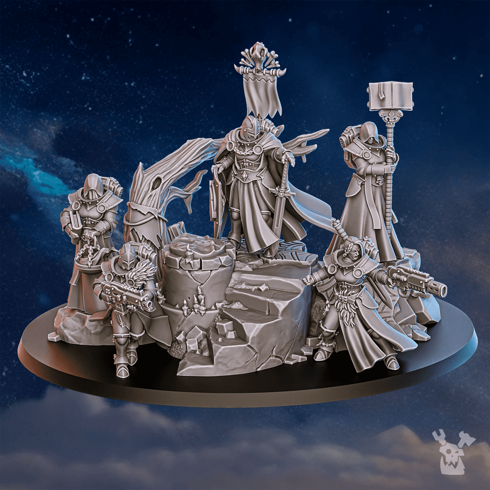Battle Sisters Frost Commune, proxy miniature, 28mm heroic scale unpainted resin, view 2