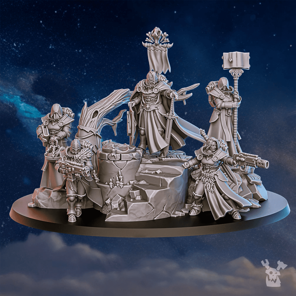 Battle Sisters Frost Commune, proxy miniature, 28mm heroic scale unpainted resin