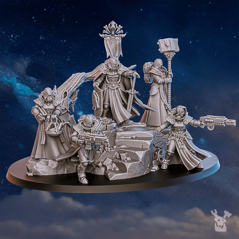 Battle Sisters Frost Commune, proxy miniature, 28mm heroic scale unpainted resin, view 3