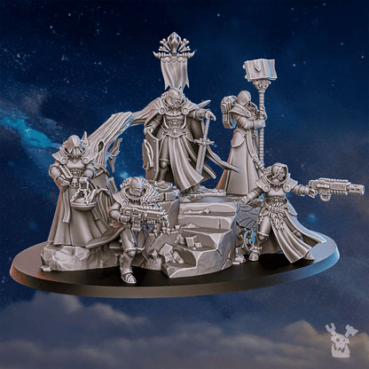 Battle Sisters Frost Commune, proxy miniature, 28mm heroic scale unpainted resin, view 3