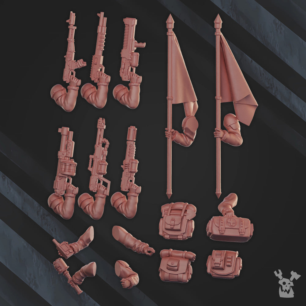 Frostborn Division Command Squad, Imperial Army proxy miniature, 28mm heroic scale unpainted resin, view 3