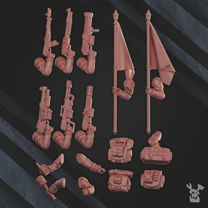 Frostborn Division Command Squad, Imperial Army proxy miniature, 28mm heroic scale unpainted resin, view 3