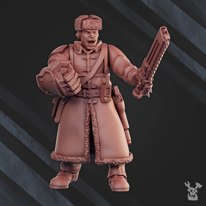 Frostborn Division Sergeant, Imperial Army proxy miniature, character, 28mm heroic scale unpainted resin