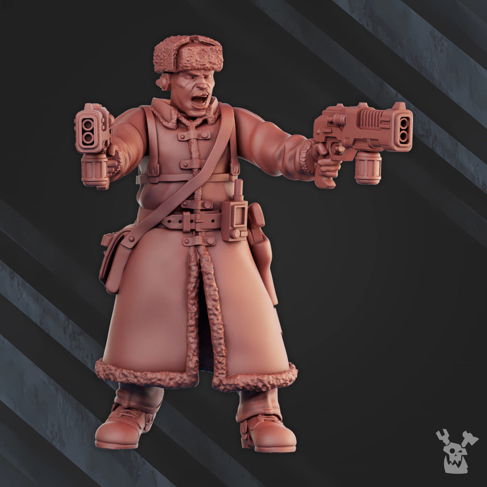 Frostborn Division Sergeant, Imperial Army proxy miniature, character, 28mm heroic scale unpainted resin, view 2