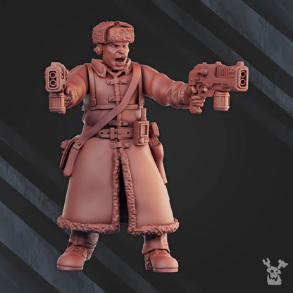 Frostborn Division Sergeant, Imperial Army proxy miniature, character, 28mm heroic scale unpainted resin, view 2