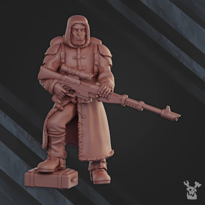 Frostborn Division Snipers Squad, Imperial Army proxy miniature, 28mm heroic scale unpainted resin, view 2