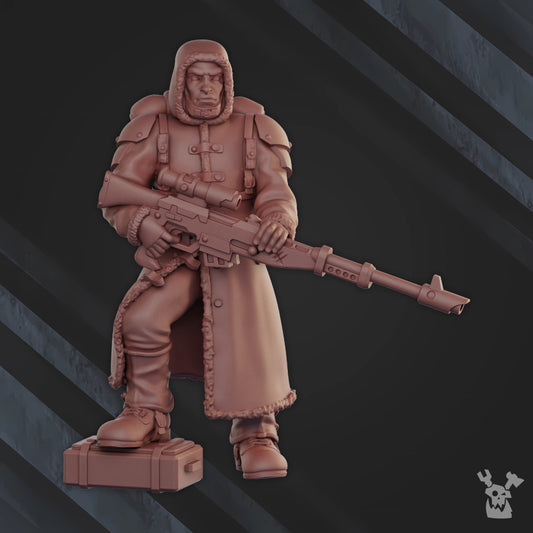 Frostborn Division Snipers Squad, Imperial Army proxy miniature, 28mm heroic scale unpainted resin, view 2