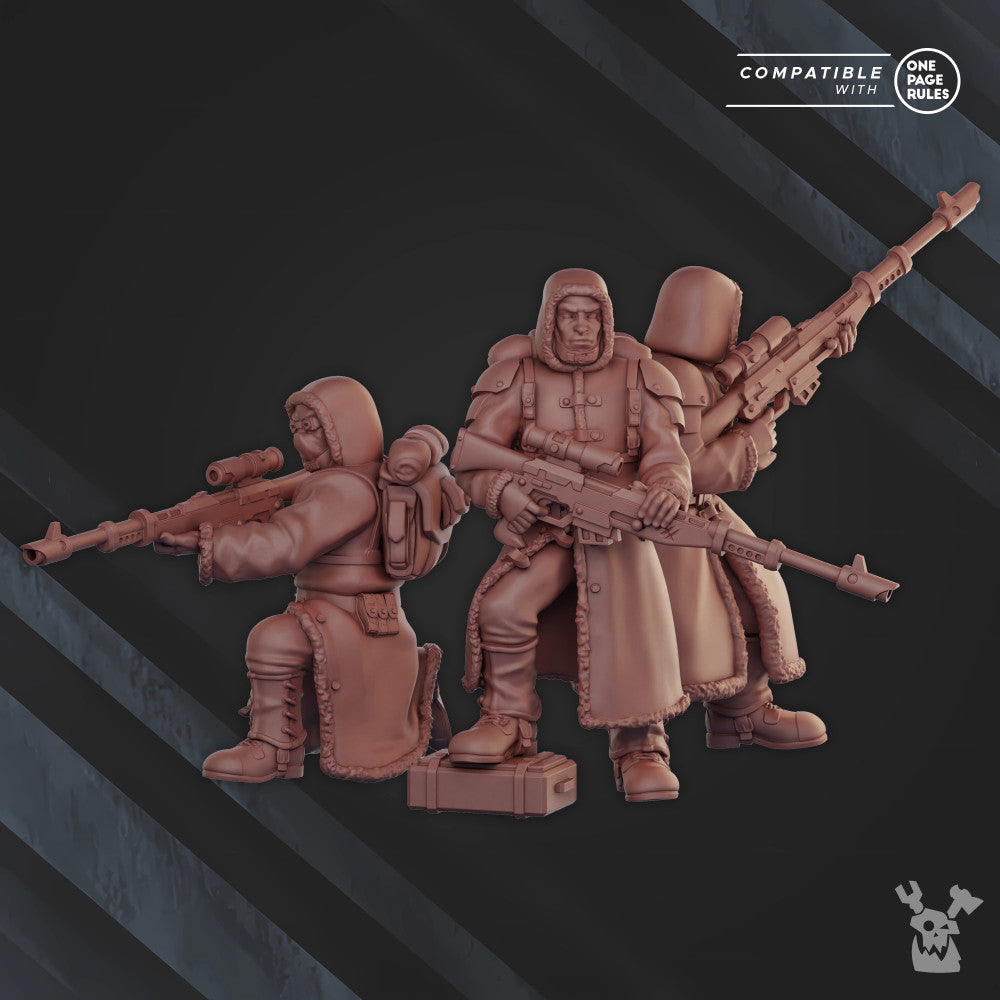 Frostborn Division Snipers Squad, Imperial Army proxy miniature, 28mm heroic scale unpainted resin