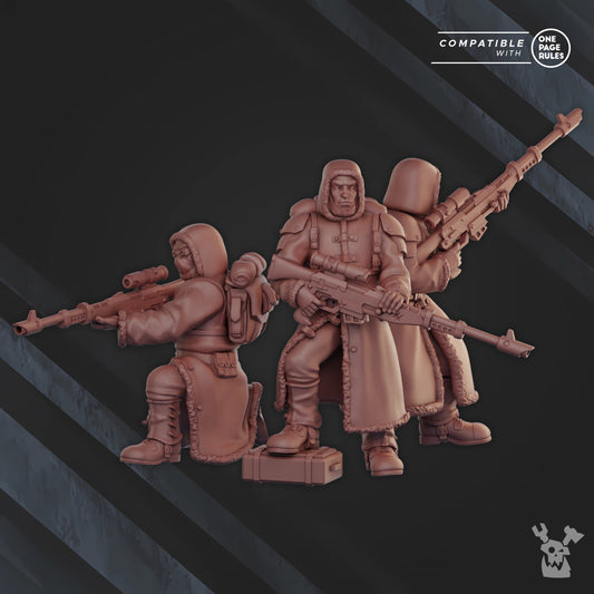 Frostborn Division Snipers Squad, Imperial Army proxy miniature, 28mm heroic scale unpainted resin