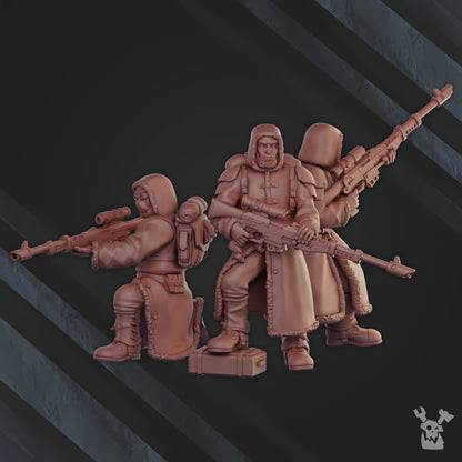Frostborn Division Snipers Squad, Imperial Army proxy miniature, 28mm heroic scale unpainted resin, view 5