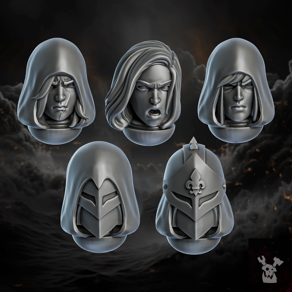 Battle Sisters Of Minor Guilt Heads Set, resin conversion bits, 28mm heroic scale unpainted resin