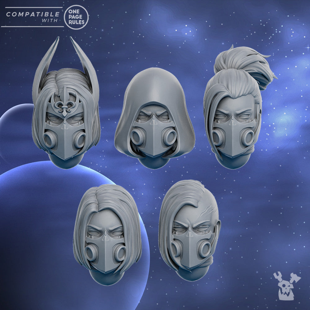 Battle Sisters Heads Set, resin conversion bits, 28mm heroic scale unpainted resin