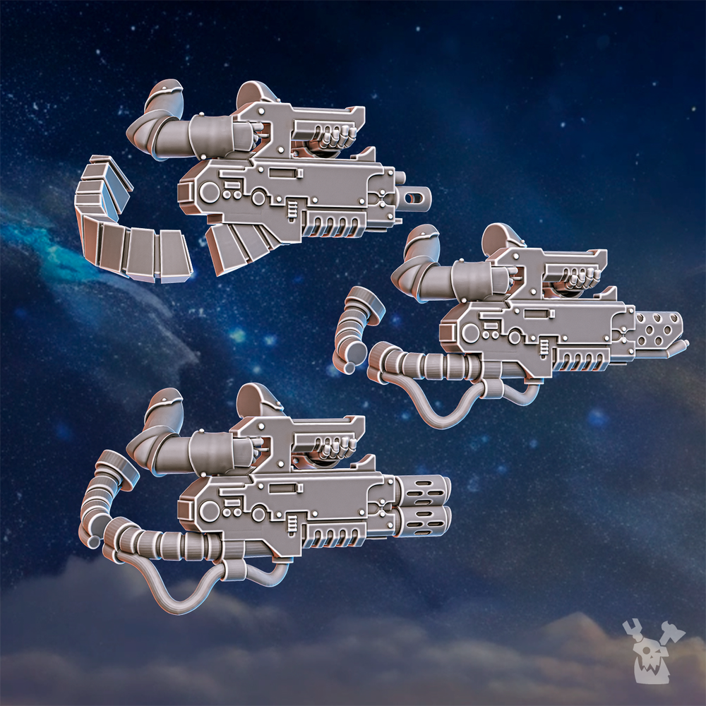 Battle Sisters Heavy Weapons Set, resin conversion bits, 28mm heroic scale unpainted resin, view 2