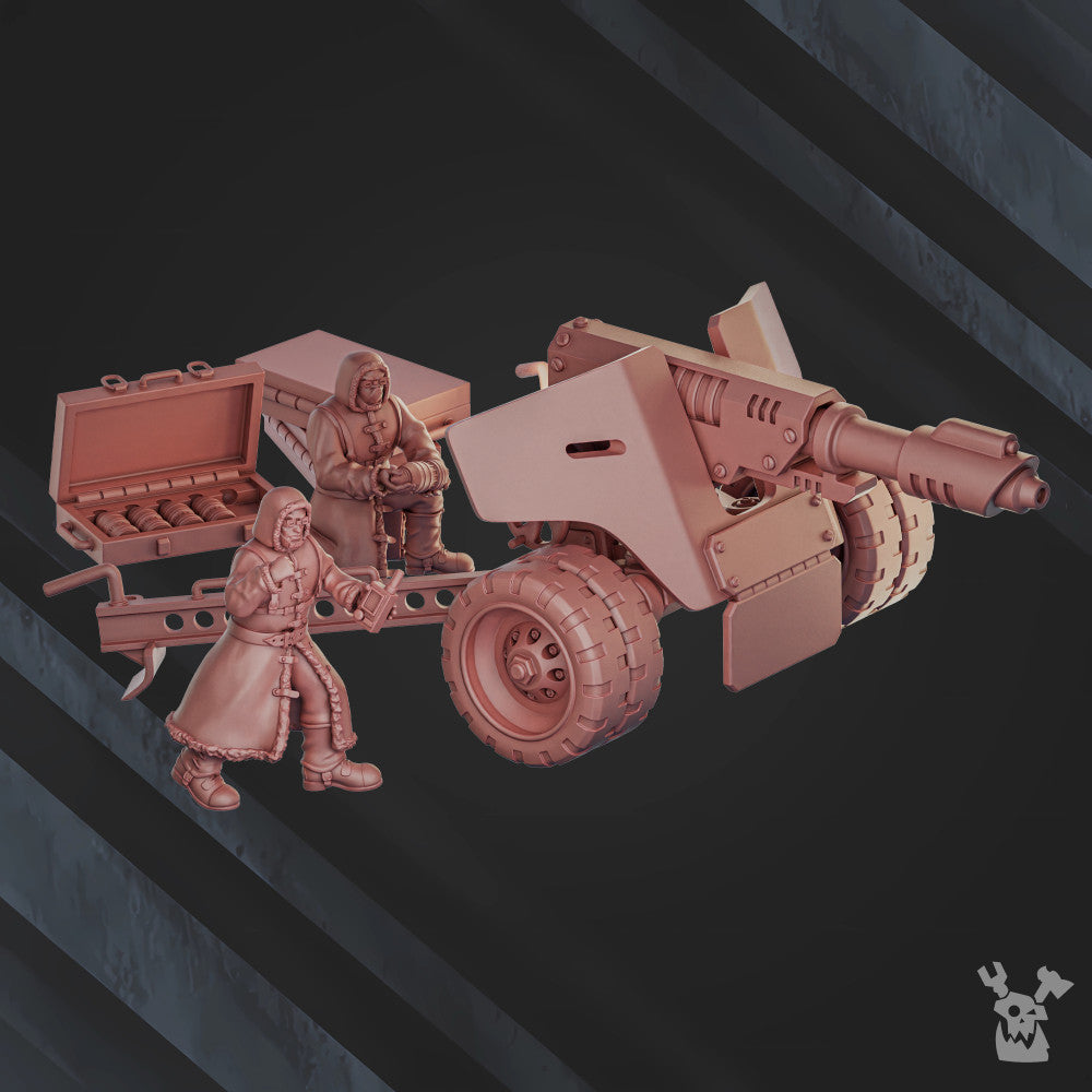 Frostborn Division Ice Wind Artillery Squad, Imperial Army proxy miniature, 28mm heroic scale unpainted resin, view 2