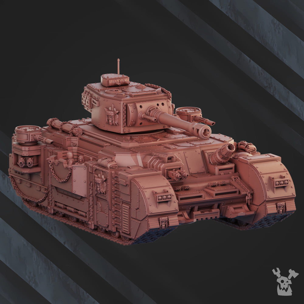 Frostborn Division Iron Curtain Great Tank, Imperial Army proxy miniature, 28mm heroic scale unpainted resin, view 2