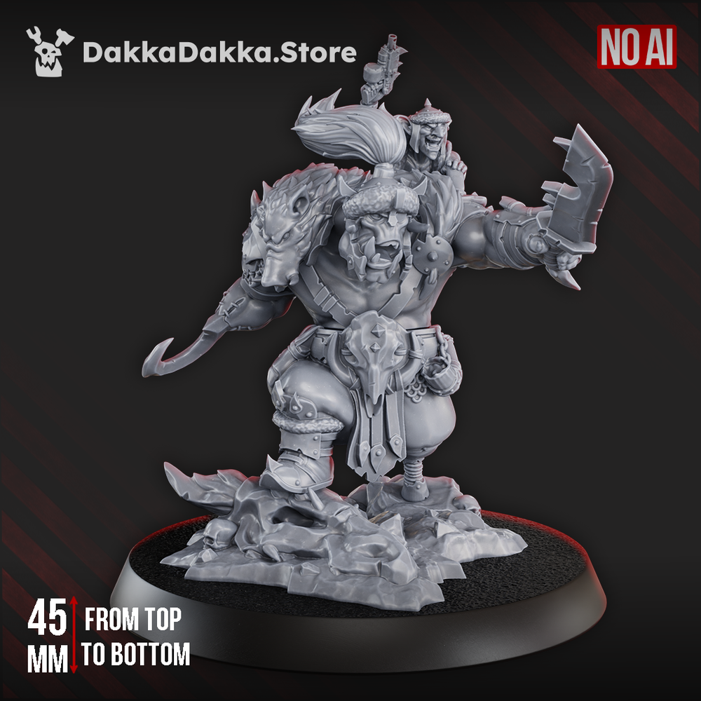 Orks Khan De Golda Tooth, proxy miniature, 28mm heroic scale unpainted resin, view 4