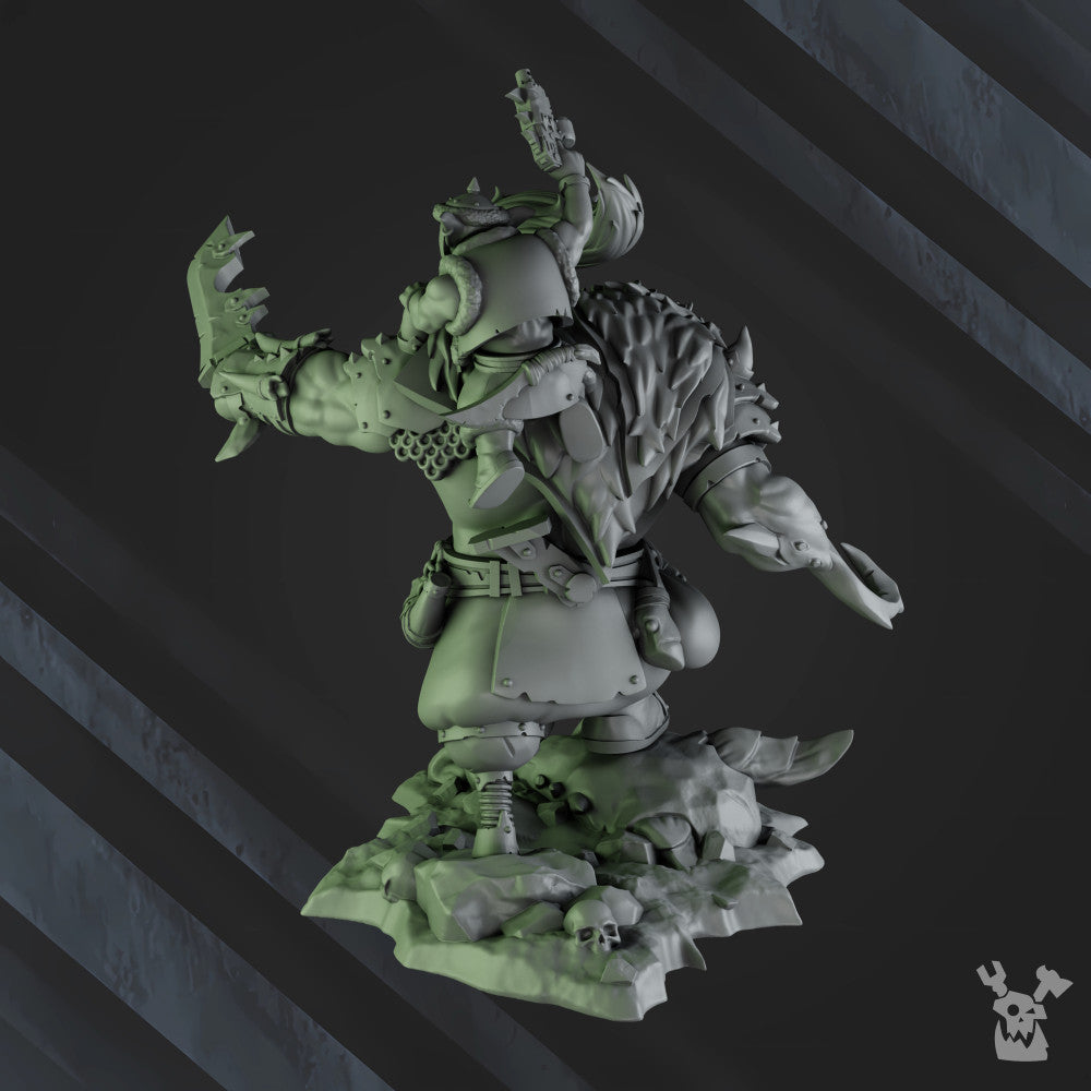 Orks Khan De Golda Tooth, proxy miniature, 28mm heroic scale unpainted resin, view 6