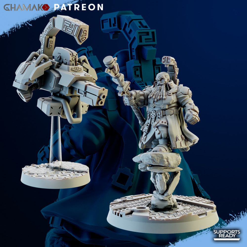 Space Dwarf Kildrak The Gray With A Drone (2 Units), proxy miniature, squad, 28mm heroic scale unpainted resin