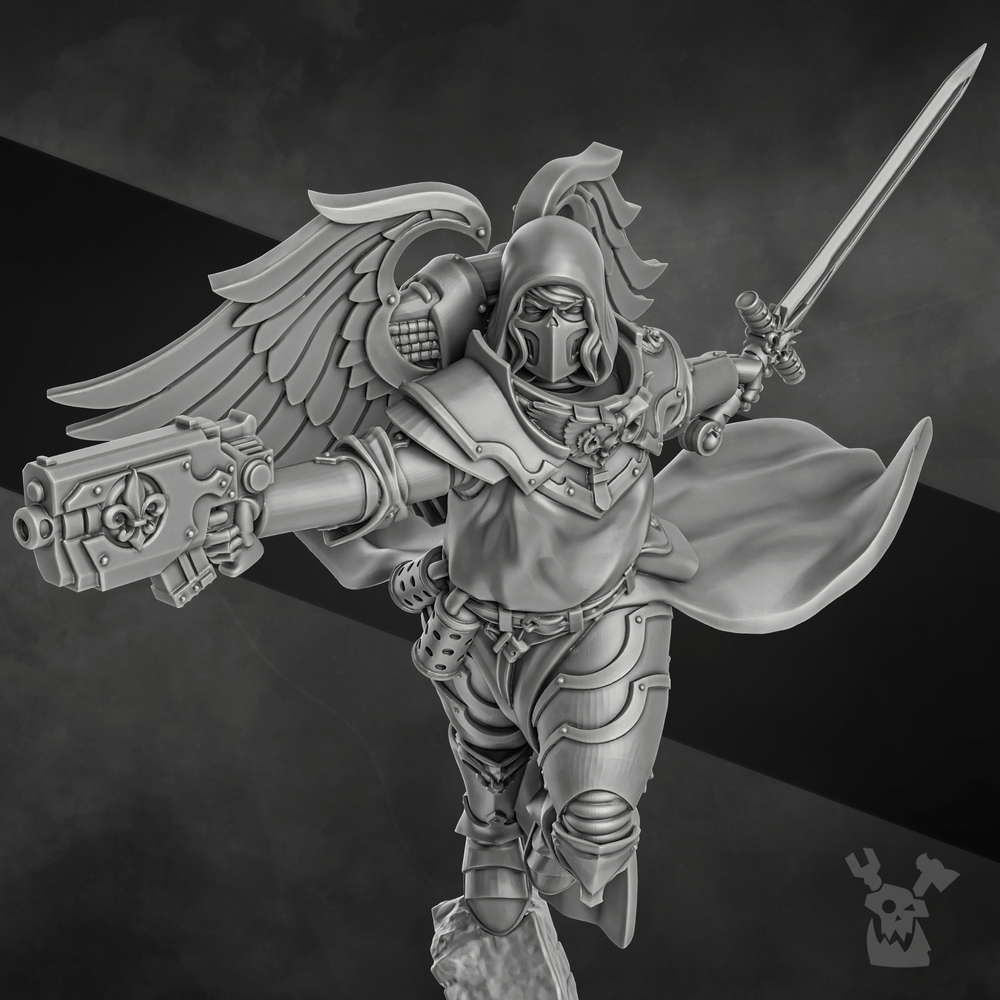 Battle Sisters Angel Of War, proxy miniature, 28mm heroic scale unpainted resin, view 7