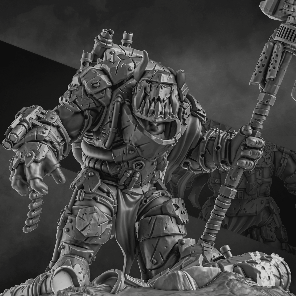 Orks Bullwar Boss, proxy miniature, character, 28mm heroic scale unpainted resin, view 5