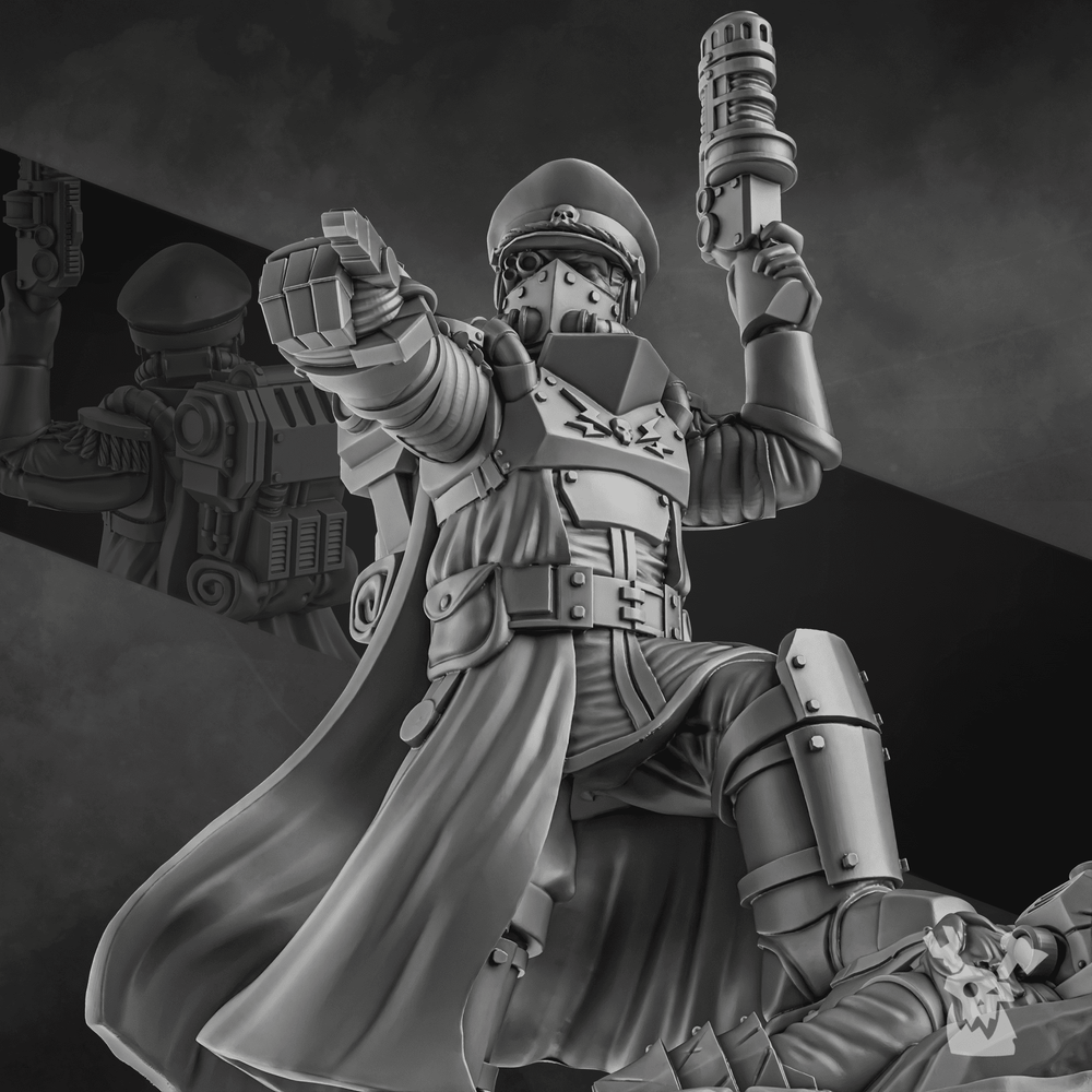 Imperial Army Dawnguard Commissar, 28mm heroic scale unpainted resin, view 7