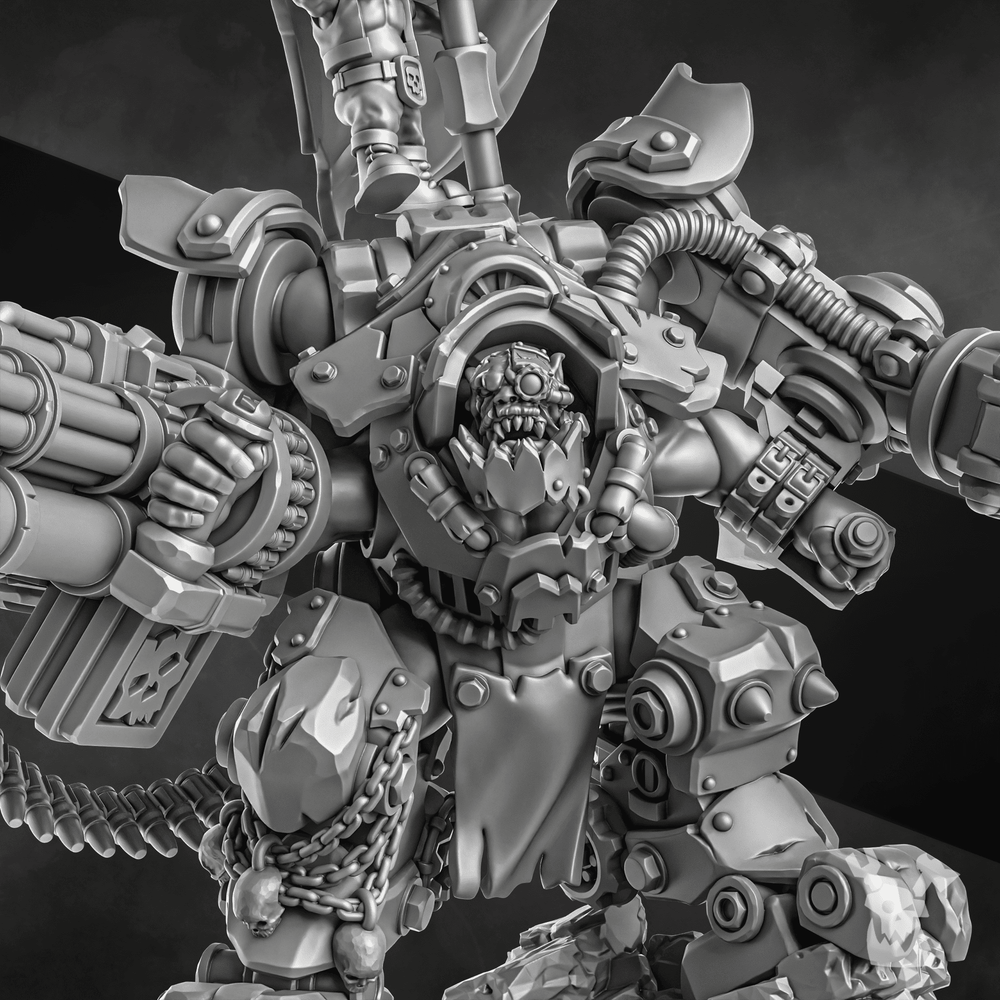 Orks Gharghkool Da Big Wrecka, proxy miniature, 28mm heroic scale unpainted resin, view 3