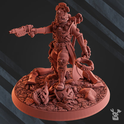 Machine Cult Marshal Geargrinder, Tech Priests proxy miniature, 28mm heroic scale unpainted resin, view 3