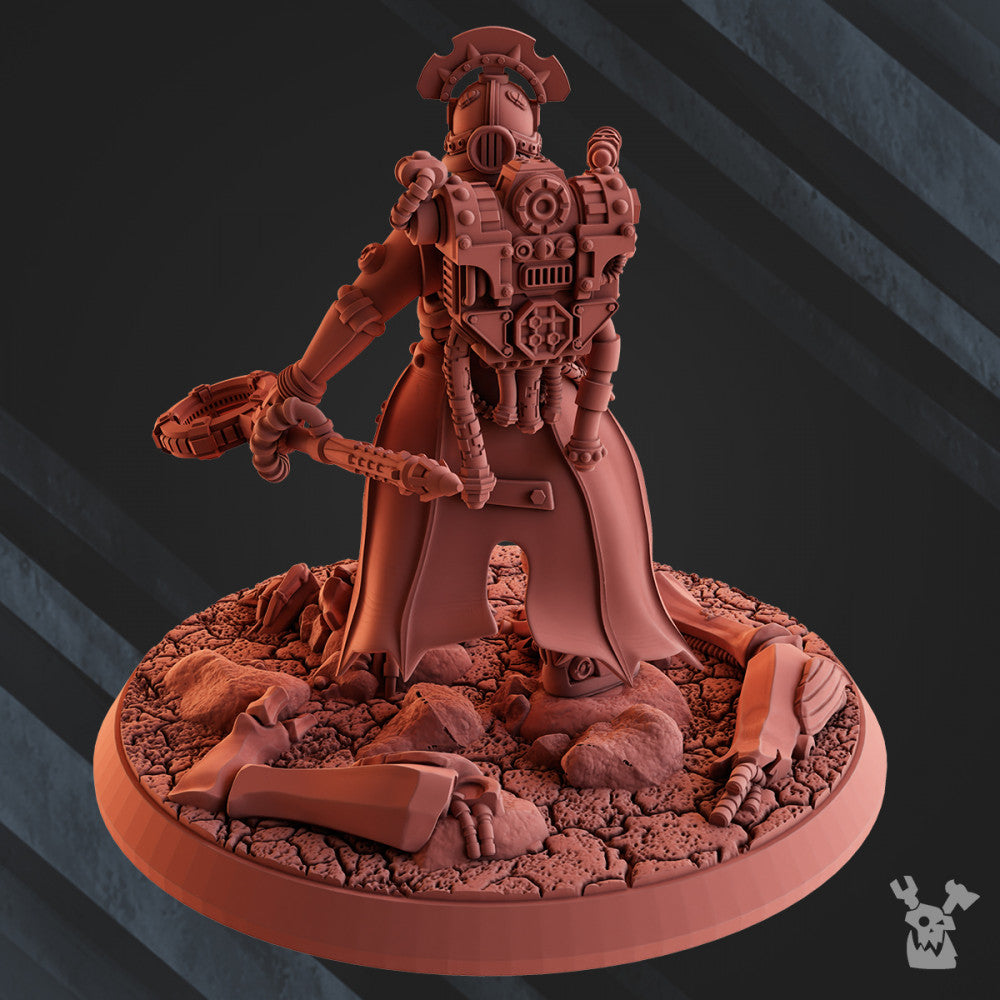 Machine Cult Marshal Geargrinder, Tech Priests proxy miniature, 28mm heroic scale unpainted resin, view 4