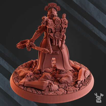 Machine Cult Marshal Geargrinder, Tech Priests proxy miniature, 28mm heroic scale unpainted resin, view 4