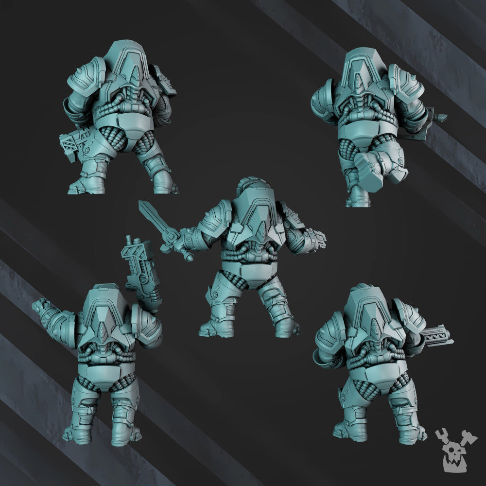 Space Dwarf Nibelung Warriors Build Kit, proxy miniature, squad, 28mm heroic scale unpainted resin, view 2