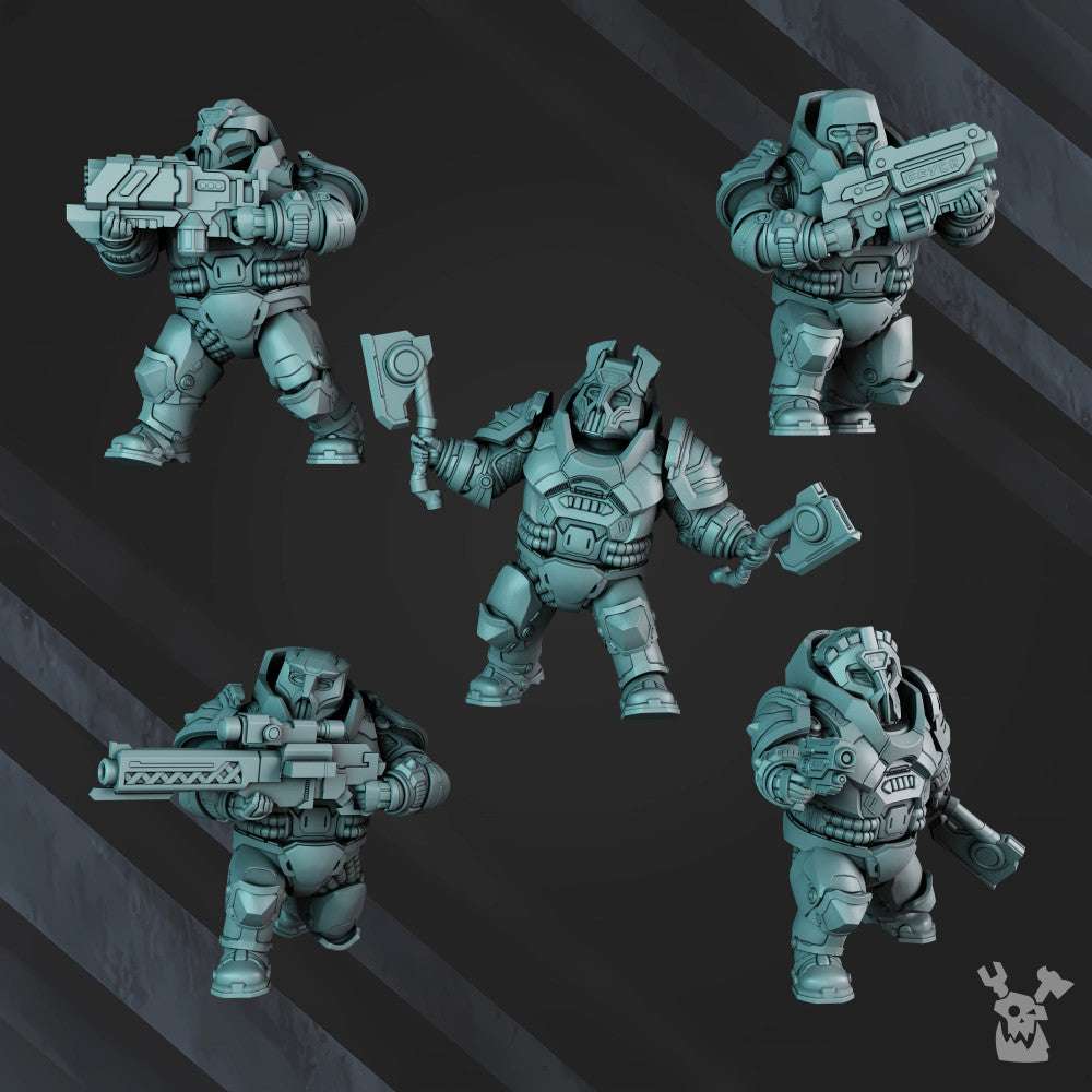 Space Dwarf Nibelung Warriors Build Kit, proxy miniature, squad, 28mm heroic scale unpainted resin, view 3