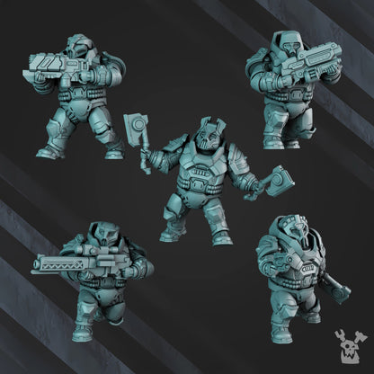 Space Dwarf Nibelung Warriors Build Kit, proxy miniature, squad, 28mm heroic scale unpainted resin, view 3