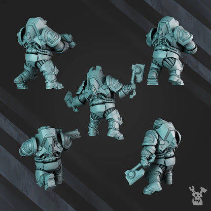 Space Dwarf Nibelung Warriors Build Kit, proxy miniature, squad, 28mm heroic scale unpainted resin, view 4