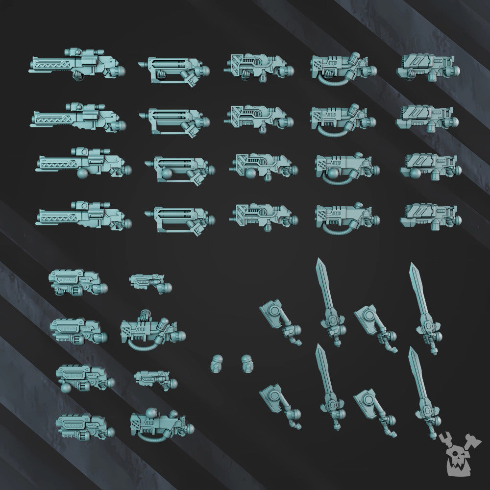 Space Dwarf Nibelung Warriors Build Kit, proxy miniature, squad, 28mm heroic scale unpainted resin, view 7