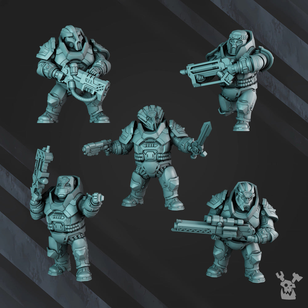 Space Dwarf Nibelung Warriors Build Kit, proxy miniature, squad, 28mm heroic scale unpainted resin