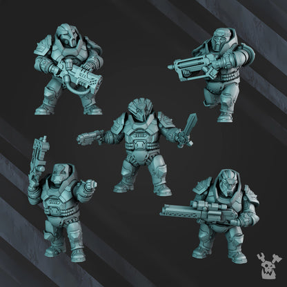 Space Dwarf Nibelung Warriors Build Kit, proxy miniature, squad, 28mm heroic scale unpainted resin