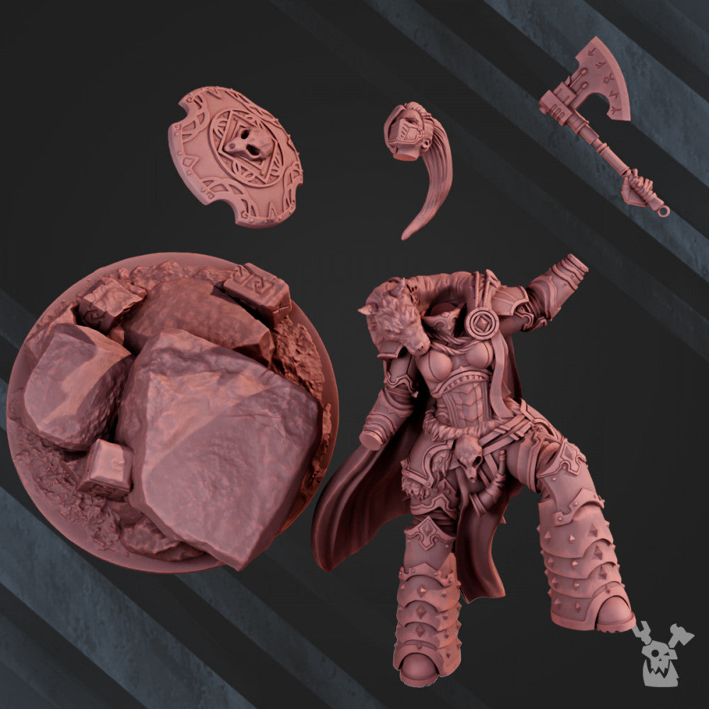 The Wolf Queen, Space Knights proxy miniature, character, 28mm heroic scale unpainted resin, view 4