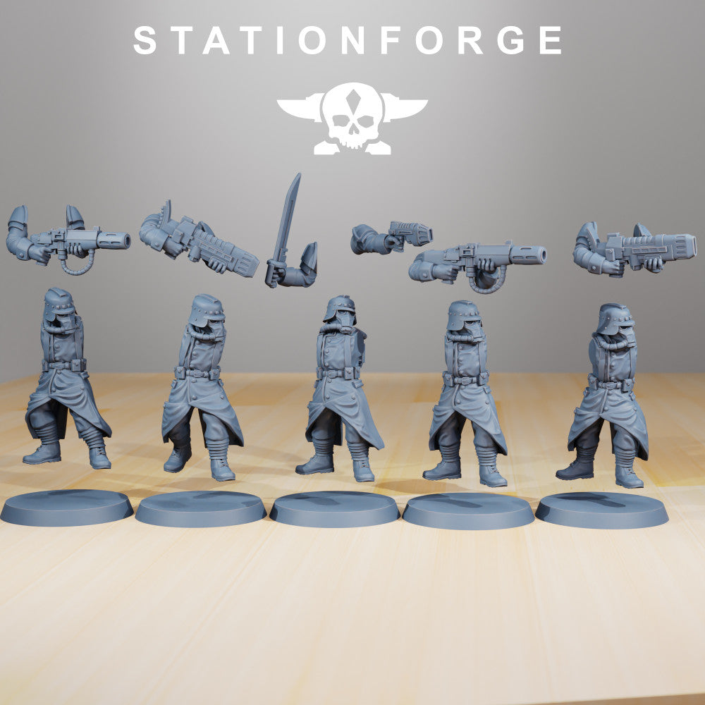 Grim Guard Evaporators, Imperial Army proxy miniature, infantry, 28mm heroic scale unpainted resin, view 2
