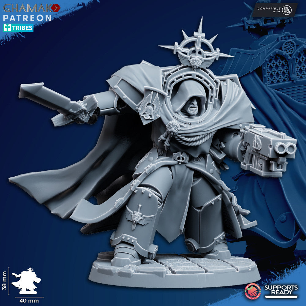 Hooded Knights Exterminator Hero, proxy miniature, character, 28mm heroic scale unpainted resin