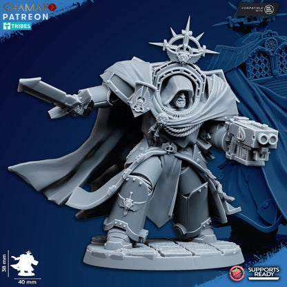 Hooded Knights Exterminator Hero, proxy miniature, character, 28mm heroic scale unpainted resin