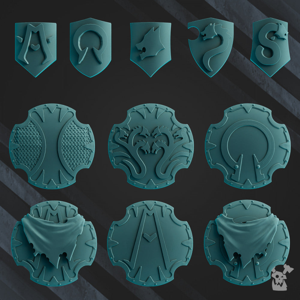 Space Knights Shields And Shoulder Guards, resin conversion bits, shoulder pads, 28mm heroic scale unpainted re